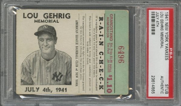 1941 Lou Gehrig Memorial Ticket Stub